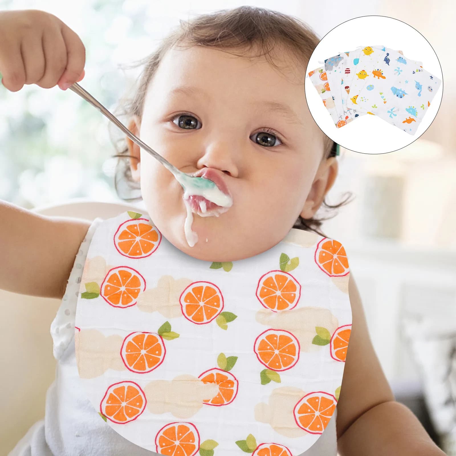 5 asciugamani per bambini, in cotone resistente, riutilizzabili, per asciugare il viso, per bambini, assorbenti, a sei strati