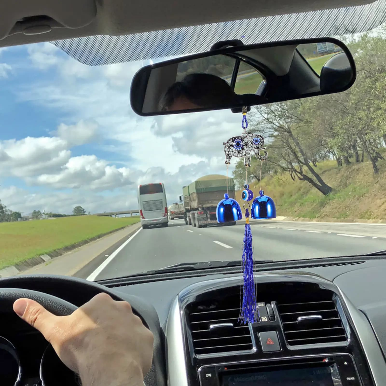 Blue Evil Eye Metal Hanging Ornament Car Mirror Wind Chime Tassel Feng Shui Decoration Good Luck Car Charm Wind Chime Bells