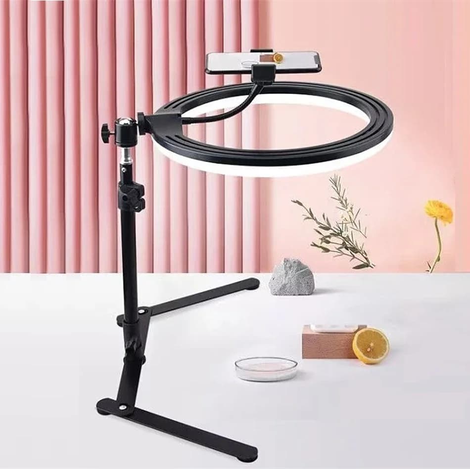 Desktop Adjustable Phone Holder Bracket with 26cm/10''Ring LED Selfie Lighting Lamp for Photographic Video Photo Beauty Makeup