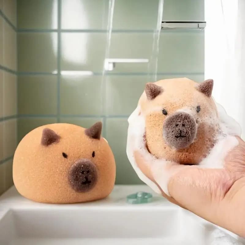 Spugna da Bagno a Forma di Capibara, Morbida e Schiumosa, Scrub per la Schiena per Bambini, Strumento Delicato per Esfoliazione e Massaggio