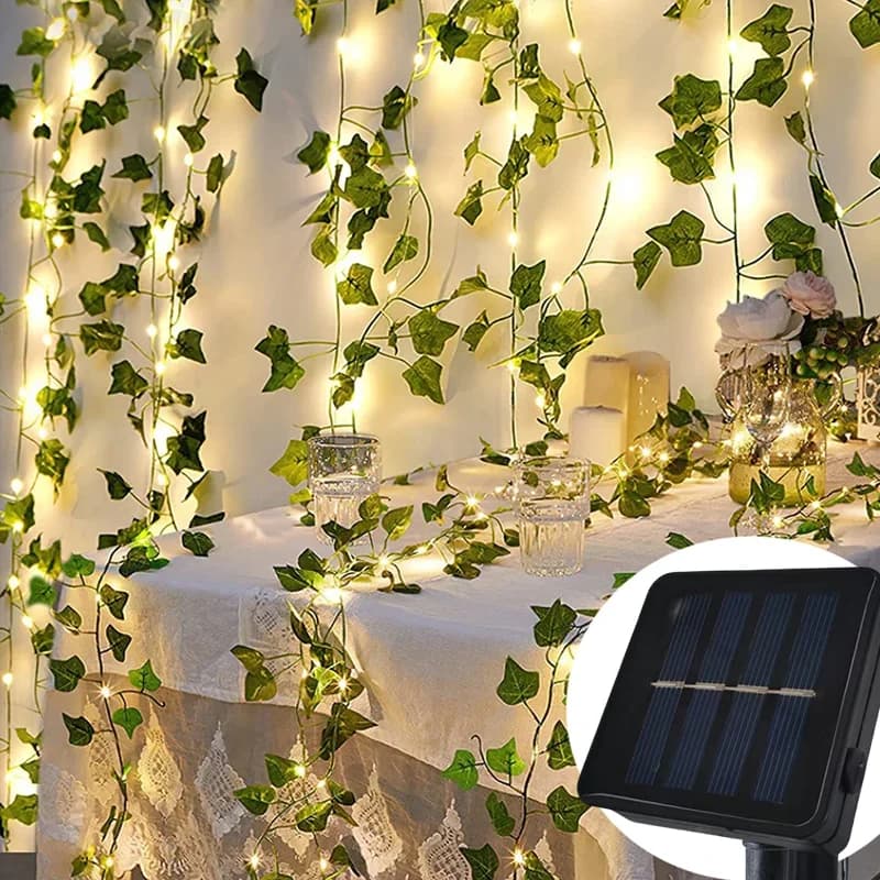 Luci Fatate a LED Solari 7M/12M/17M, Ghirlanda Impermeabile a Foglie di Edera e Acero, Lampada Solare per Decorazioni Natalizie da Giardino