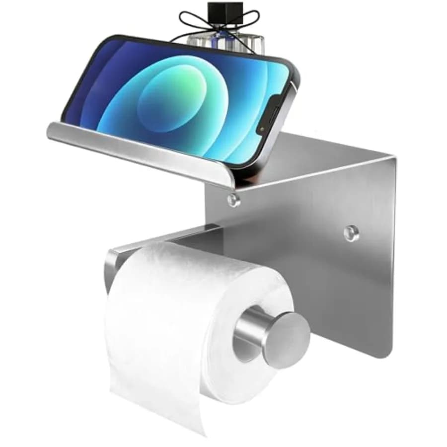 Toilet Paper Holder with Shelf, SUS304 Stainless Steel Rustproof Wall Mount Toilet Paper Roll Holder, Screw Bathroom Toilet Pap