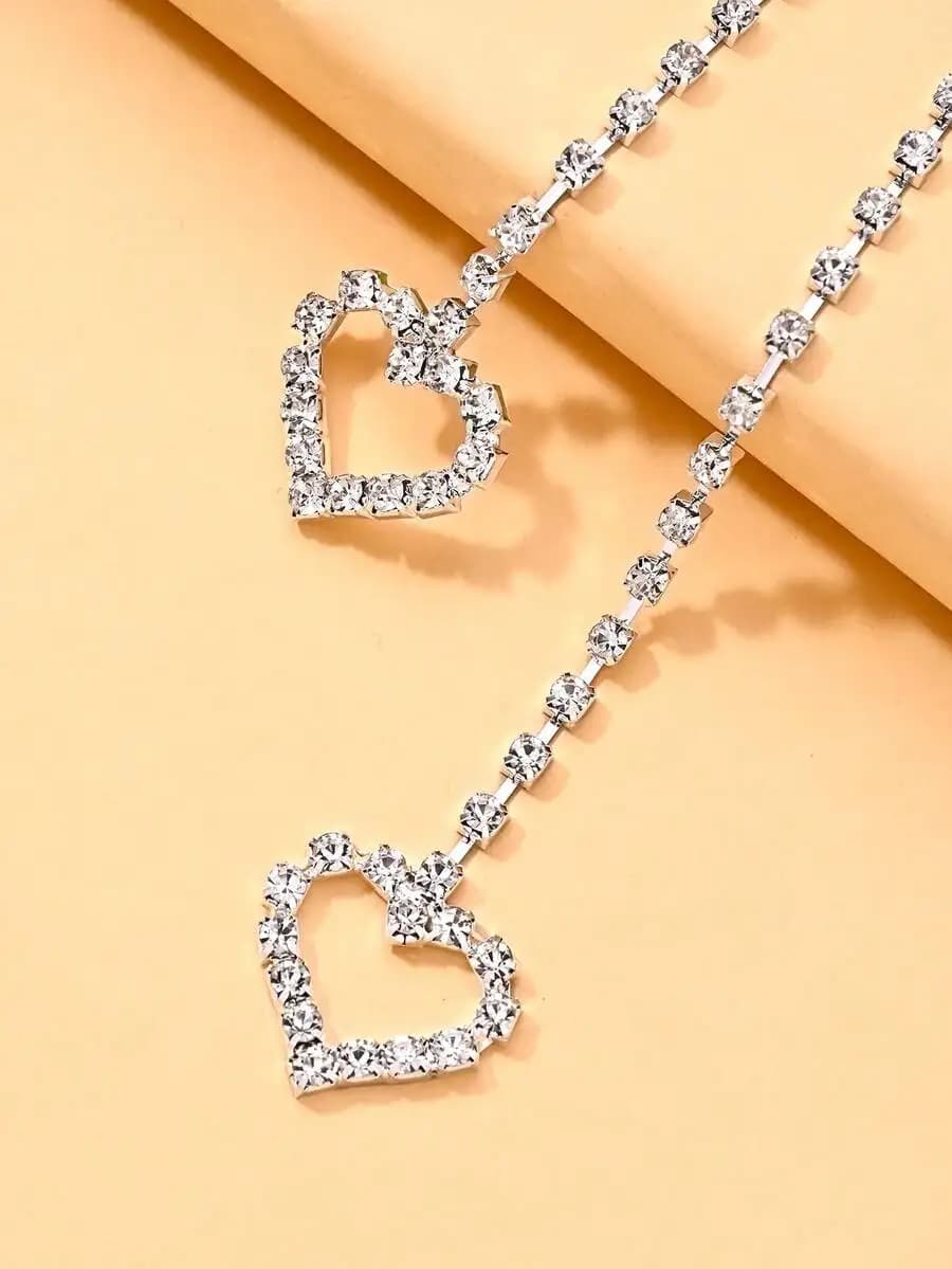 Bracciale a catena con strass a forma di cuore romantico, doppio strato con nappe, gioiello per donna, accessorio estivo da spiaggia