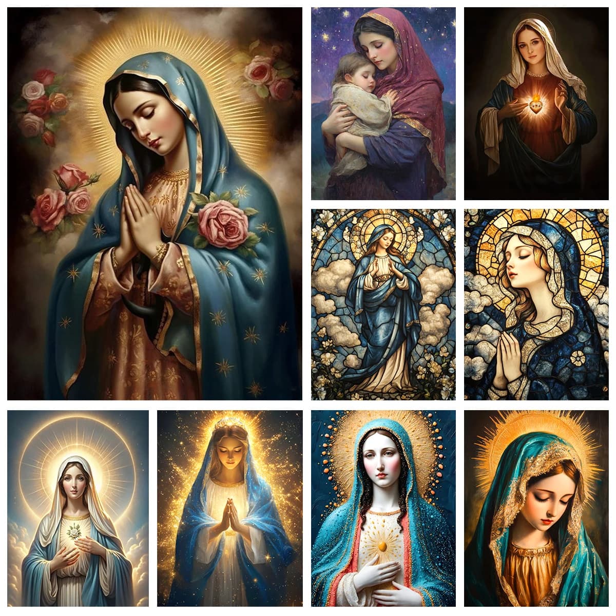 Virgin Mary Diy Diamond Painting Christian Figures Mosaic Oil Painting Handmade Diamond Embroidery Home Wall Decor