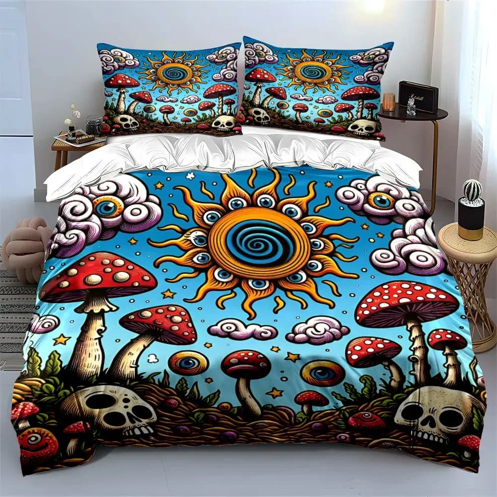 Set di biancheria da letto con decorazioni psichedeliche della natura, con 1 copripiumino, 2 federe, singolo, matrimoniale, king, queen, regalo