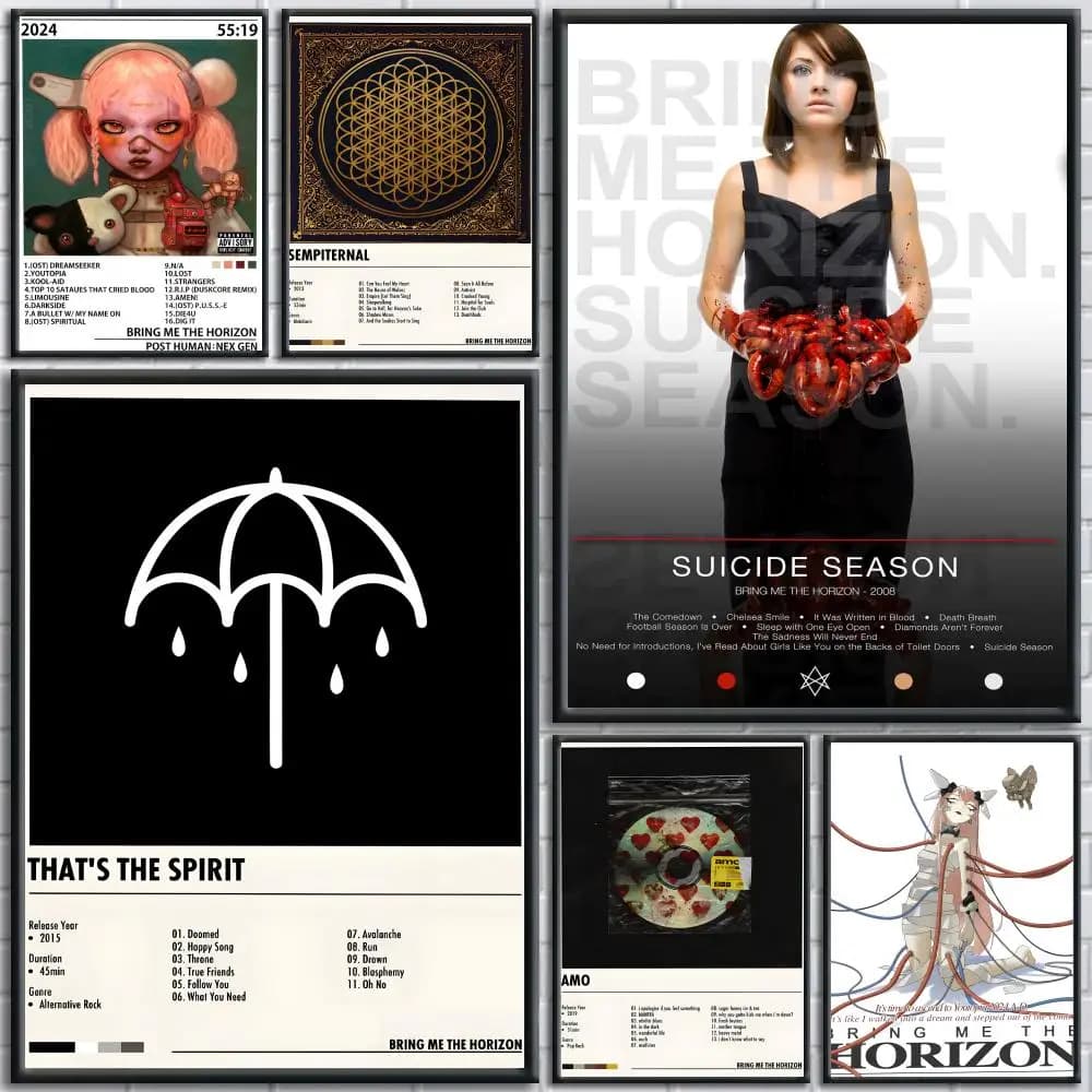 Rock B-Bring Me The Horizon Painting Calligraphy Modern Canvas Poster Wall Art Aesthetic Room Decor for Bedroom Cafe Gift