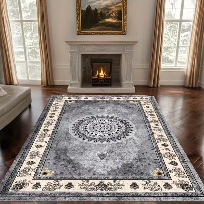 Antique Grey White Mandala Medallion Area Rug Non Slip Large Floor Carpet for Living Room Home Decor Moderne Home Dekoration