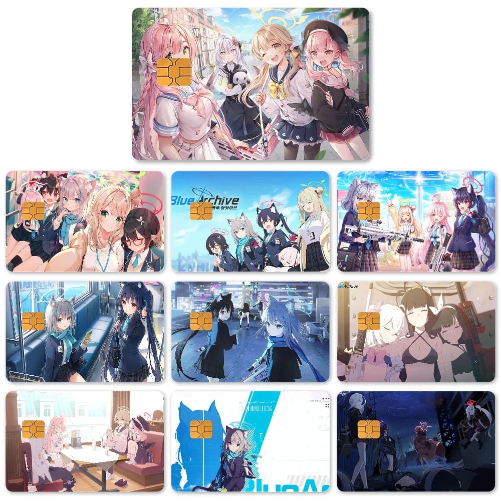 1PC Gioco Anime Blu Archivio Adesivi 4 pezzi Adesivi in pelle di carta in PVC per carta bancaria Bus Metro Custodia per carta Decora regalo