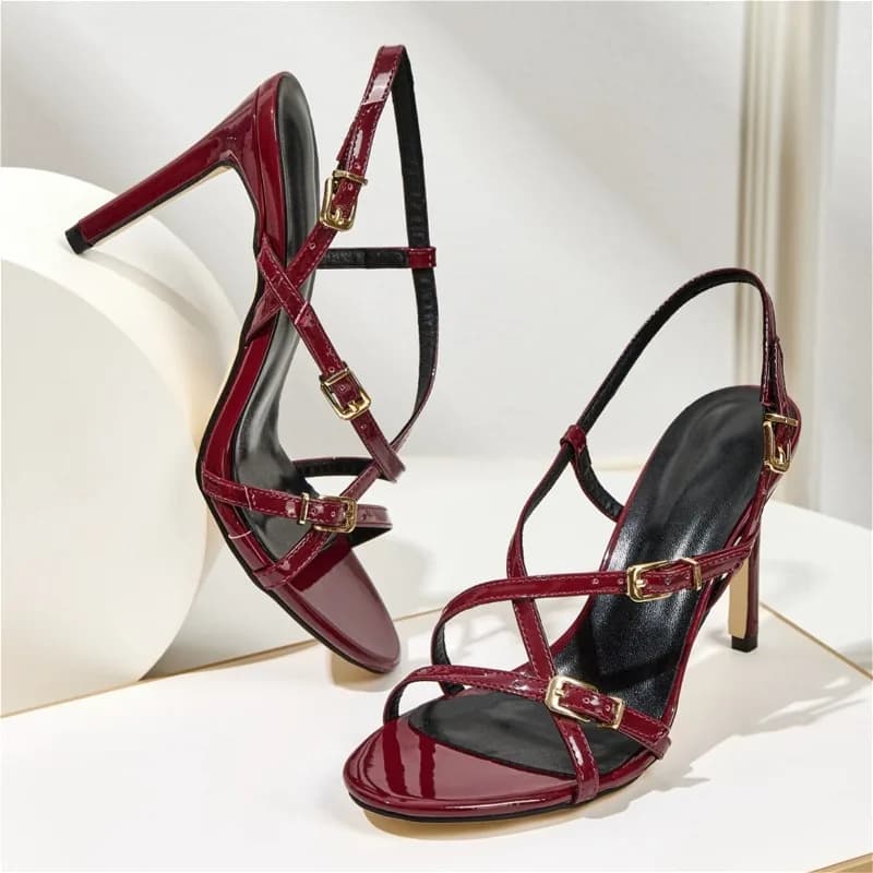 Belt Buckle Elegant High Heels Women Narrow Band Open-toe Concise Party Shoe Summer 2026 Fashion Thin Heels Office Women Sandals