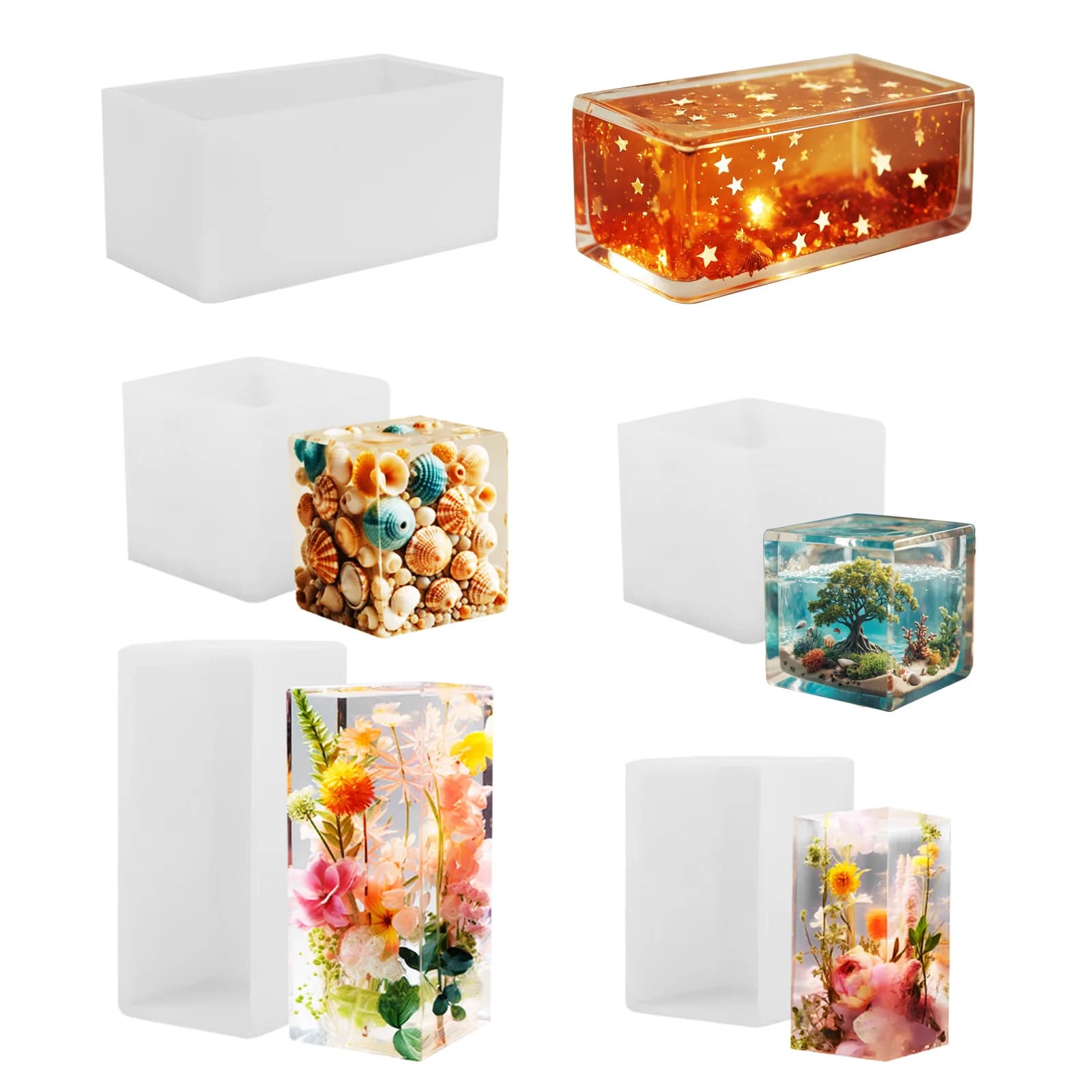 Stampo in Silicone per Resina Epossidica, Stampo Cuboide Fai-da-Te, Stampo in Resina Cristallina per Creazione di Gioielli, Decorazione Quadrata Rettangolare, Accessorio Fai-da-Te