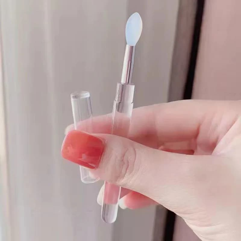 Silicone lip mask brushes (transparent/pink) - Portable lip scrub applicator, soft silicone tip for lip balm / lip mask