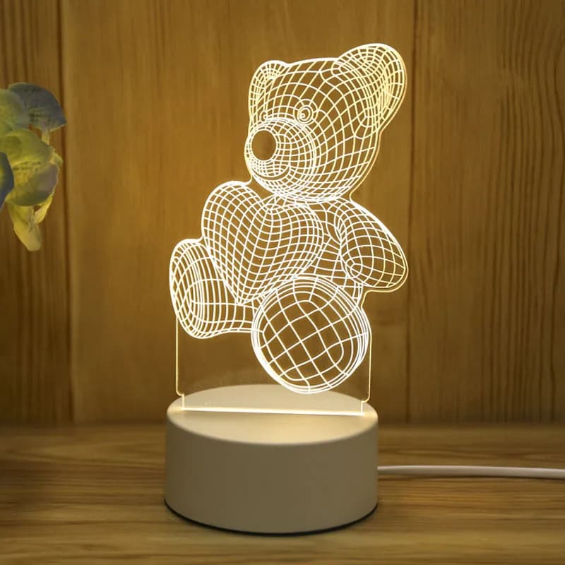 Lampada da orso in acrilico 3D Luce notturna a LED USB per la camera da letto Casa Decorazioni natalizie Regali di nozze di compleanno Design creativo dell'orso