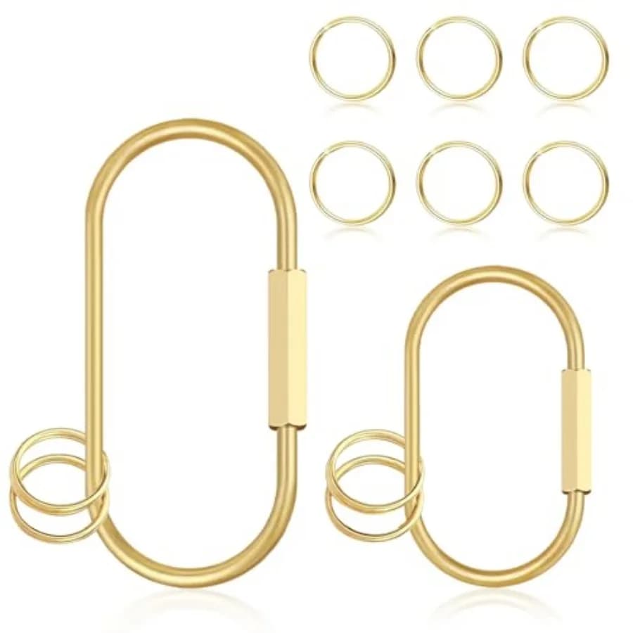 2Pcs Gold Brass Key Rings, Gold Carabiner with 10 O-Rings, Brass Screw Lock Keychain Clip for Keys Purse Bag Charms for Handbag