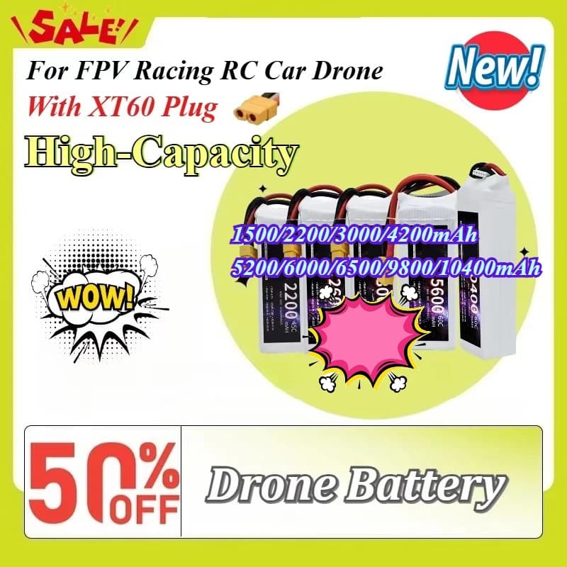 Nuova Batteria per Drone 4S 14.8V 1500-10400mAh 45C/60C per Auto RC FPV Racing con Connettore XT60, Accessori per Droni