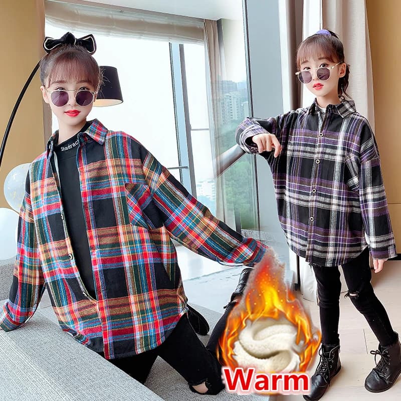 Camicette isolate scozzesi invernali per bambini eleganti per tweens Camicia termica stile classico per ragazze Adolescenti Abbigliamento caldo per la scuola dei bambini 4-13 anni