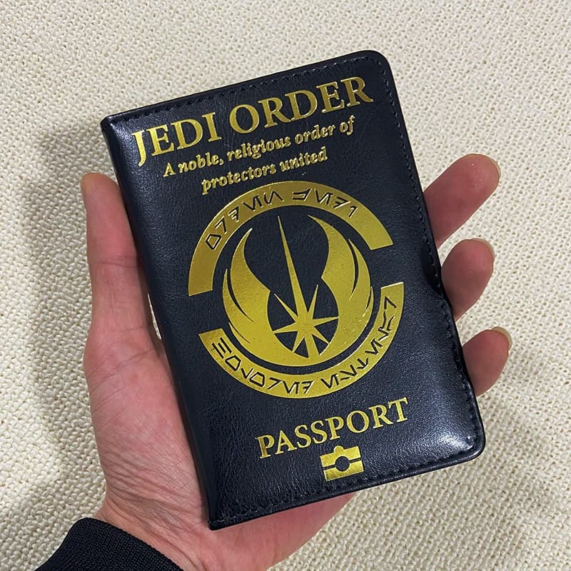 Custodia per passaporto Custodia con logo simbolo ordine Jedi per passaporti Portafoglio da viaggio per film alla moda in pelle Pu Uomo Donna
