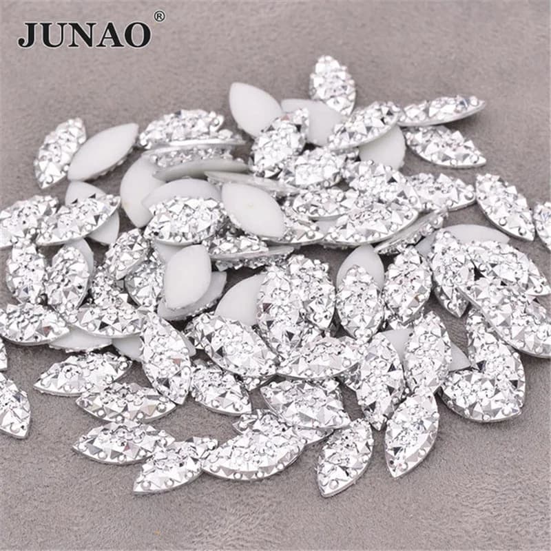 JUNAO 100 pz 7x15mm Argento Strass di Cristallo Appliques Flatback Adesivi di Cristallo Non Hotfix Strass Diamante Per L'artigianato