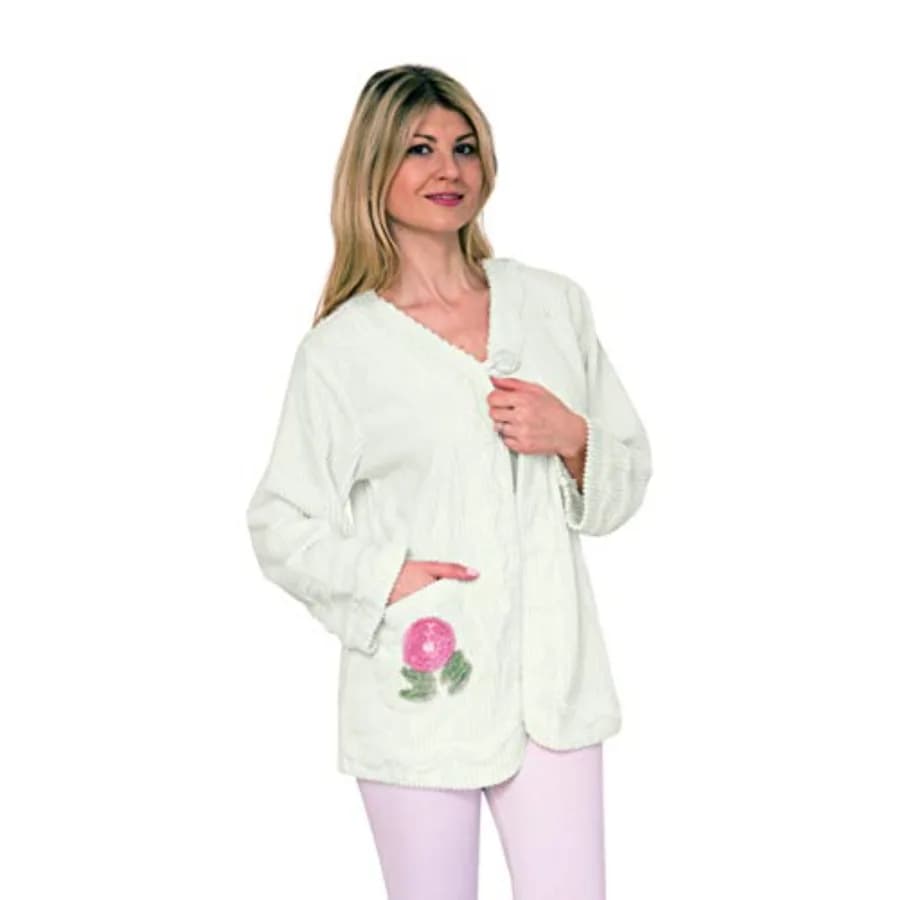 Accappatoi da Donna 100% Cotone Ciniglia Giacca da Letto Ricamata