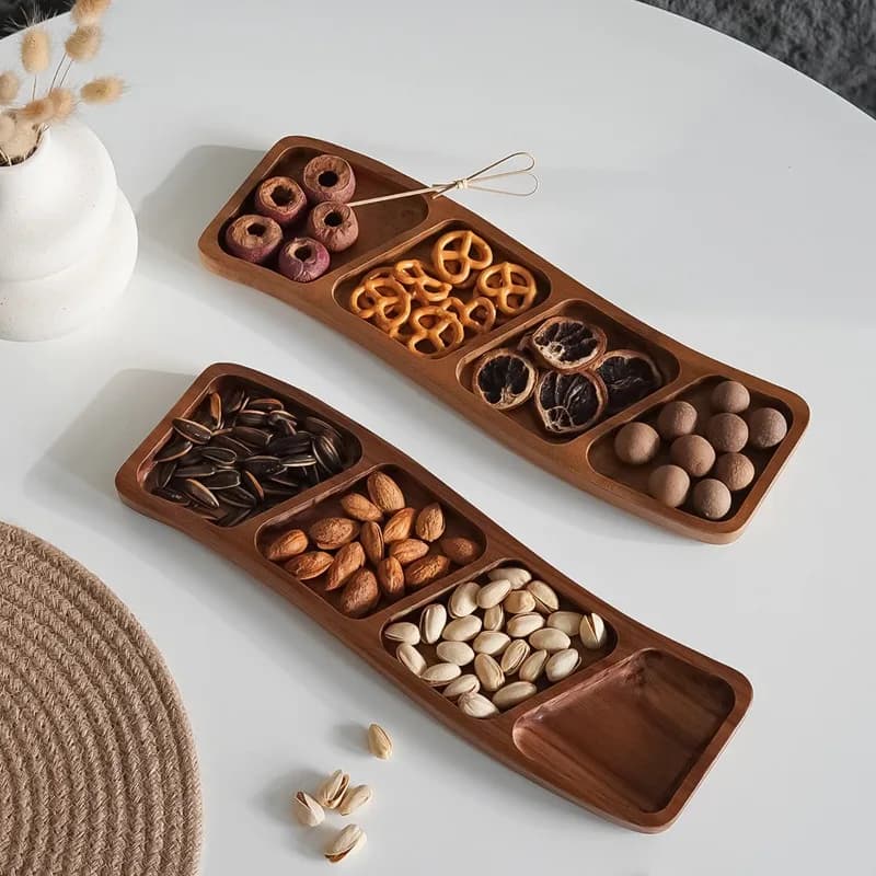Piatto Diviso in Legno per Snack, Vassoio Premium con Scomparti per Biscotti, Noci e Frutta Secca, Decorazione per la Casa