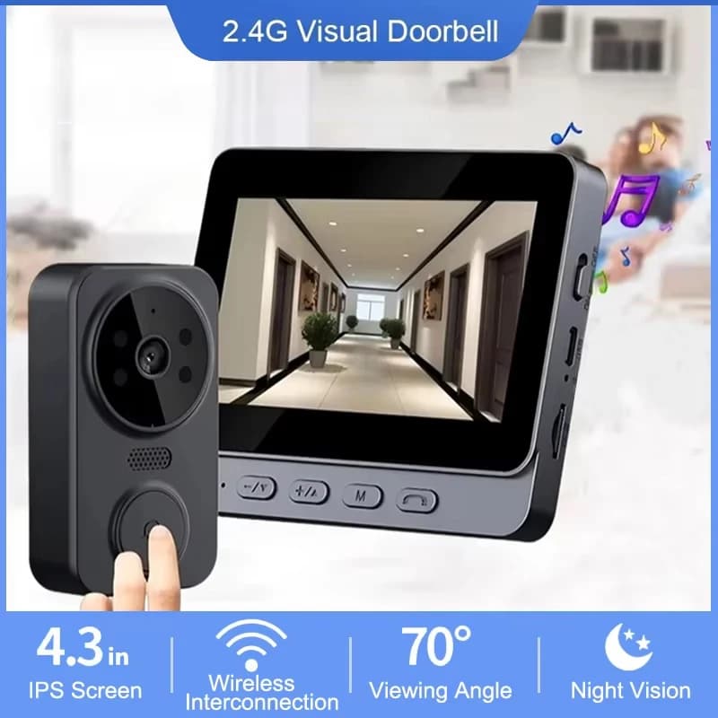 Campanello visivo wireless esterno con fotocamera Videocitofono WiFi da 4,3 pollici Visione notturna Citofono intelligente Protezione di sicurezza