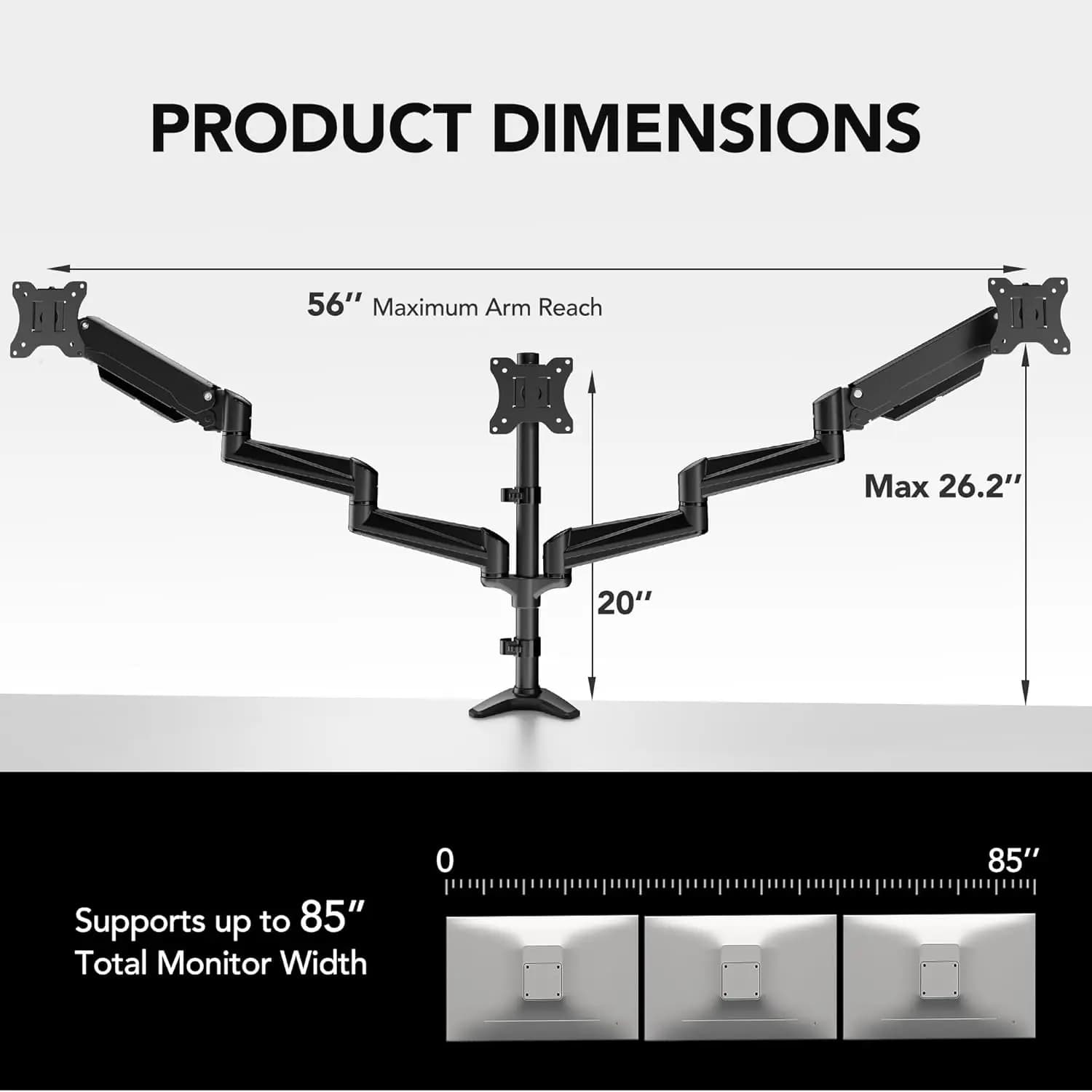 Supporto per monitor triplo per schermi da 17 a 32 pollici, supporto per monitor triplo di regolazione con girevole, inclinazione, rotazione, (nero) Vendita calda