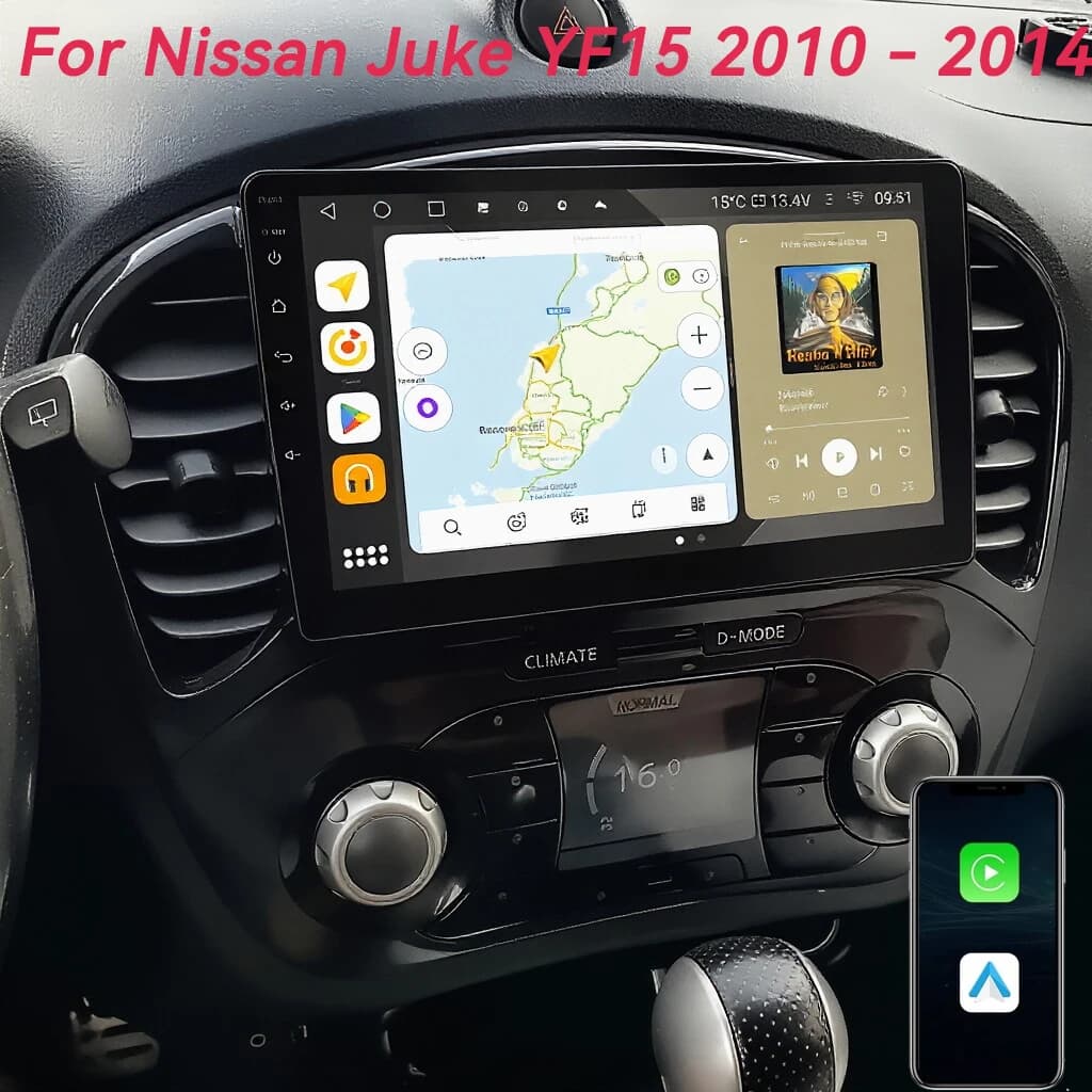 Autoradio Android 16 per Nissan Juke YF15 2010-2014, Lettore Multimediale Video, Navigazione GPS, WiFi+4G, Carplay Auto