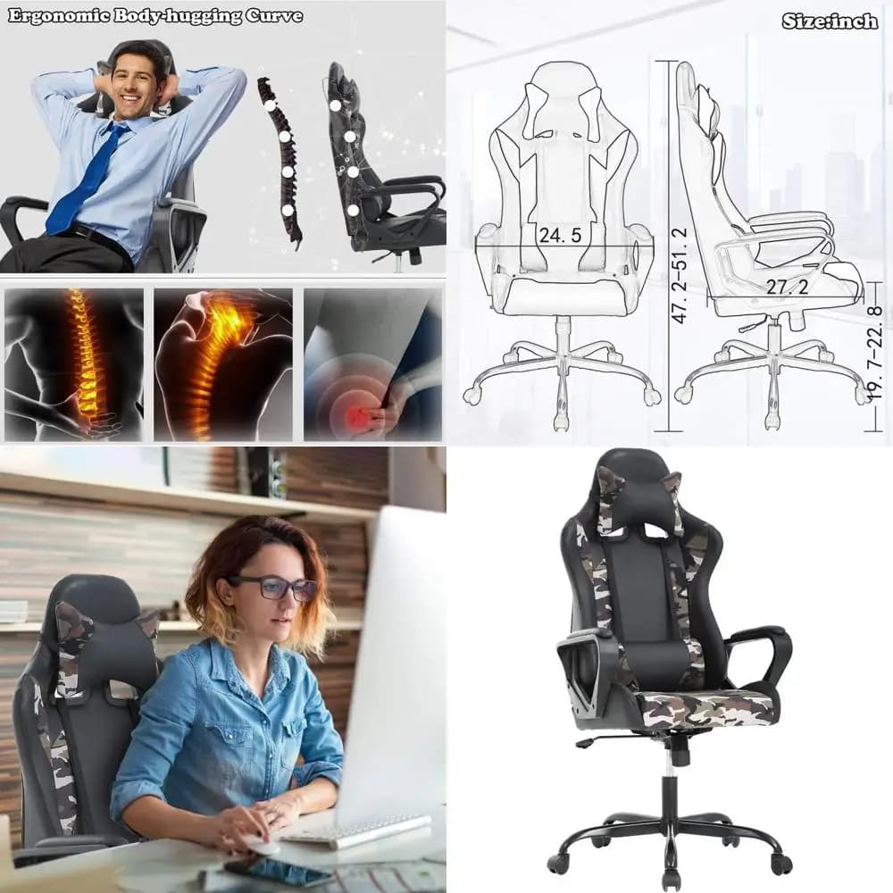 Sedia da Gaming Ergonomica Girevole con Supporto Lombare per un Uso Confortevole al Computer