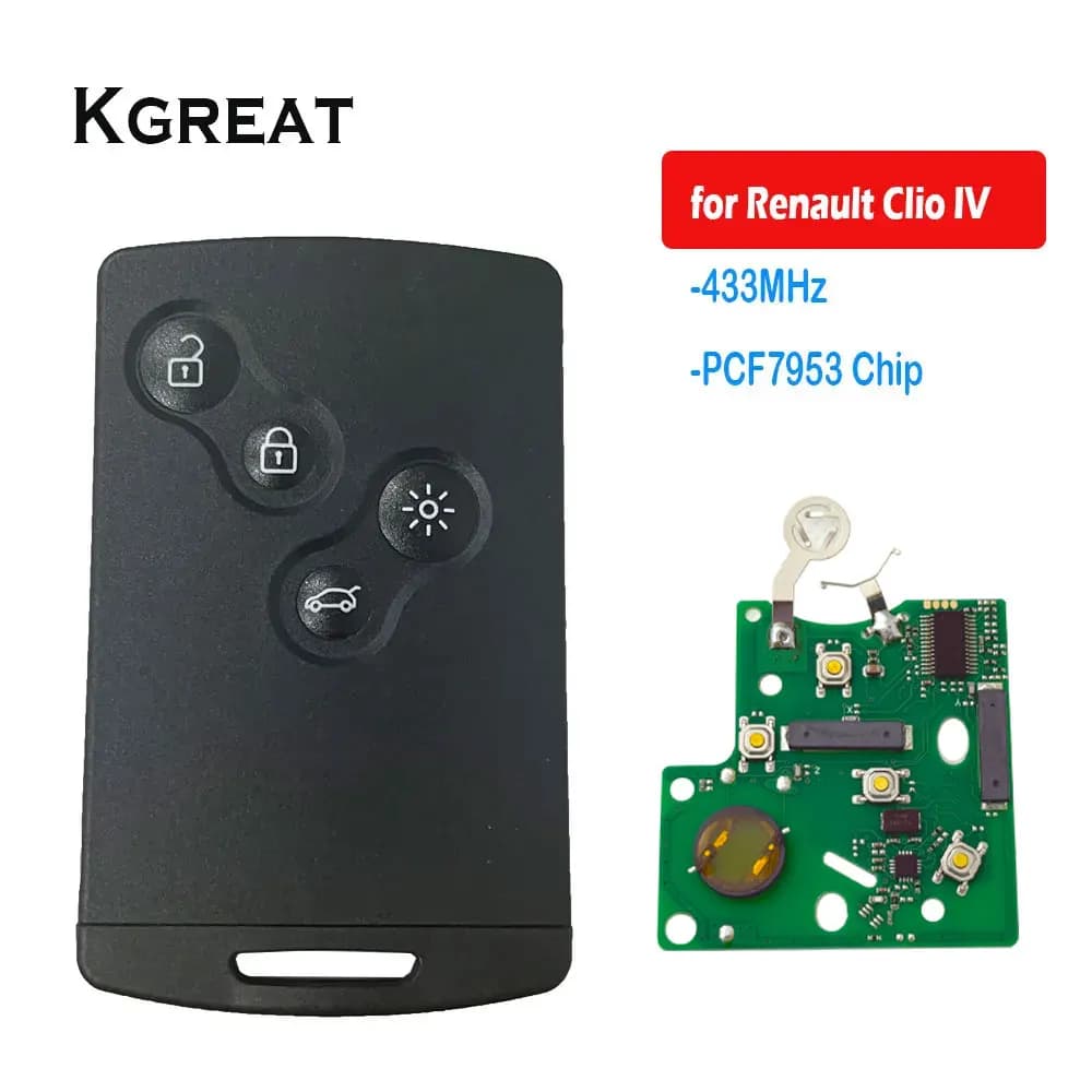 Keyless Remote Key Card 4 pulsanti Smart Remote Key Card 433MHz PCF7953 Chip per Renault Clio IV Captur Uncut VA2 Blade 4A Chip