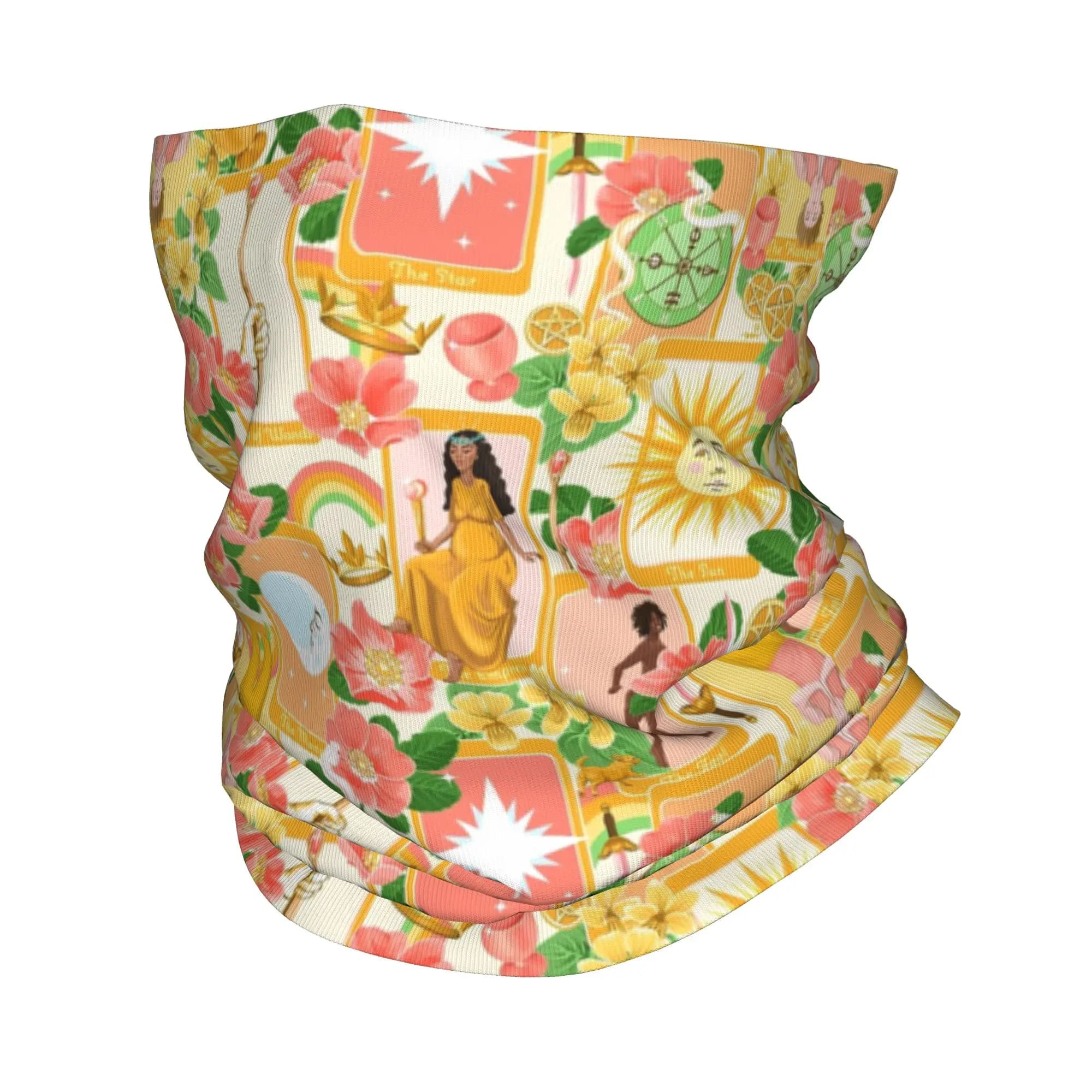 Bandana con motivo Tarot Cards e fiori selvatici, sciarpa stampata, fascia per la testa multifunzione, per corsa, unisex, per adulti