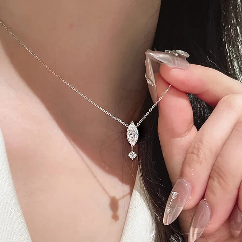 Nuovo argento 925 semplice ed elegante collana con ciondolo donna Marquise 5A Cubic Zirconia matrimonio abbigliamento quotidiano ragazze squisite gioielleria raffinata