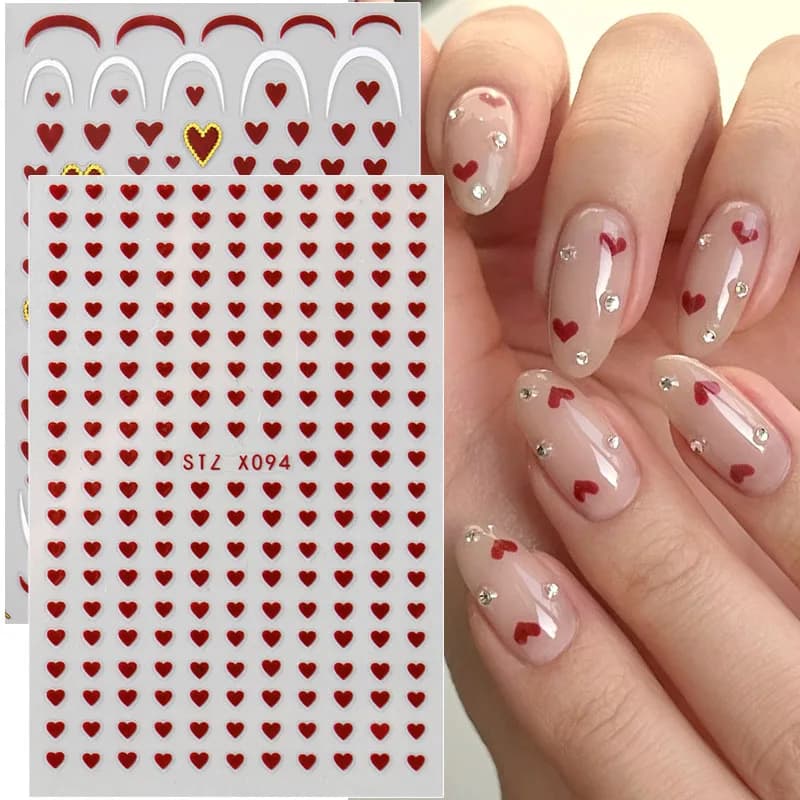 2 pezzi mini amore cuore nail art adesivi decalcomanie simpatici disegni di San Valentino cursore adesivo 3D semplici consigli di decorazione per manicure francese