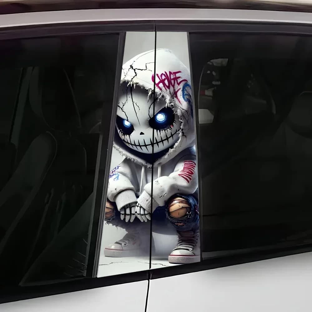 Adesivo per montante B auto in 2 pezzi, impermeabile e resistente al sole, in vinile durevole con superficie semi-opaca, motivo stile punk
