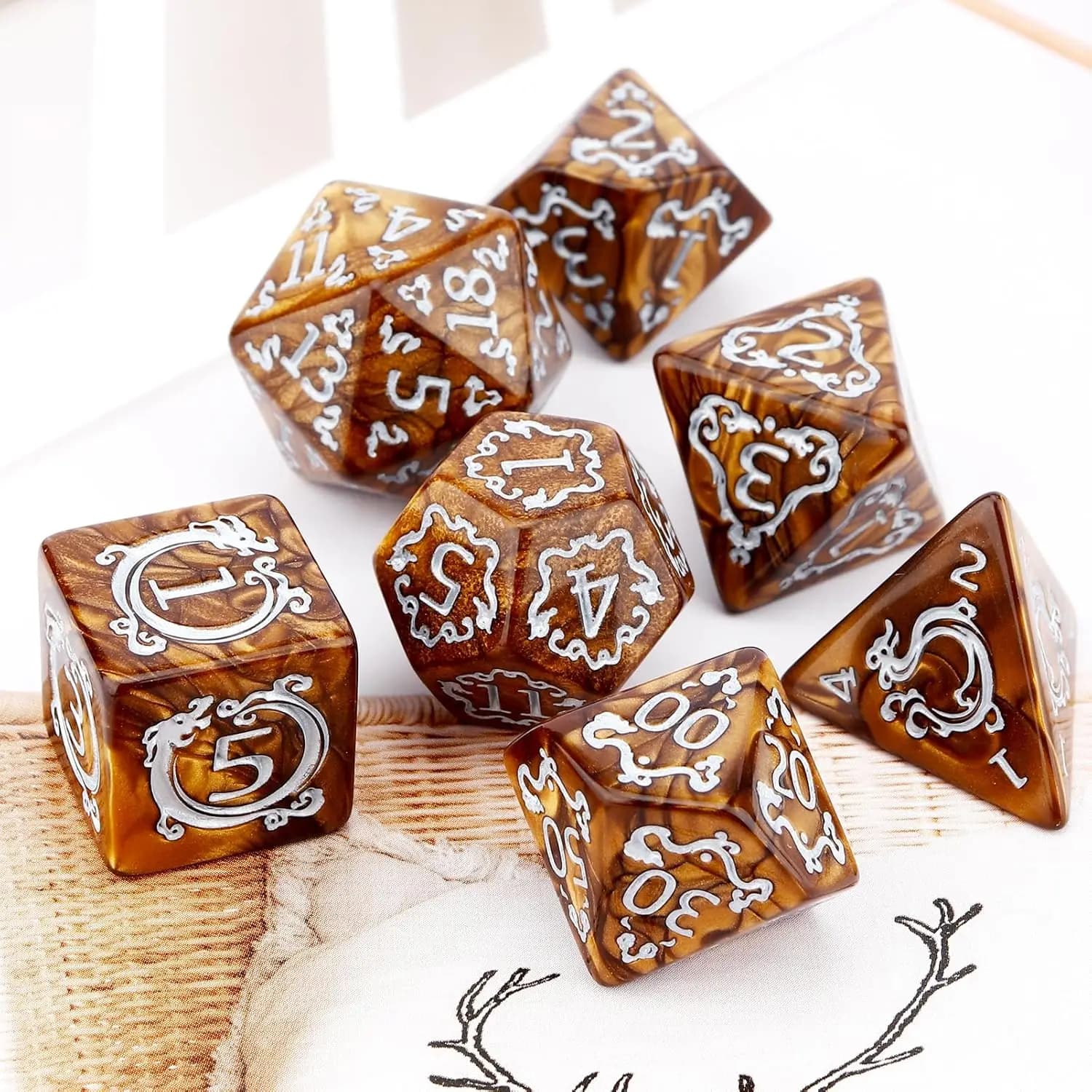 Set di 7 Dadi DND con Motivo Drago, Dadi Poliedrici per Dungeons and Dragons, TRPG, RPG, Giochi da Tavolo, Collezione di Dadi come Regalo