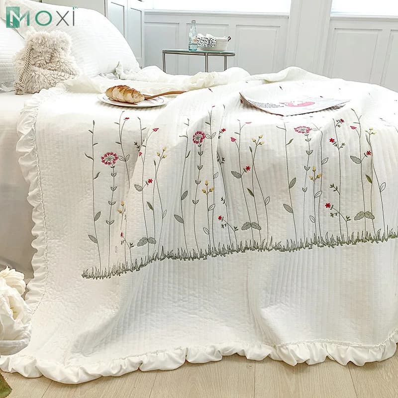 Trapunta ricamata in stile coreano, coperta trapuntata, copriletto singolo, matrimoniale, lenzuolo trapuntato, federa, Queen, King, S