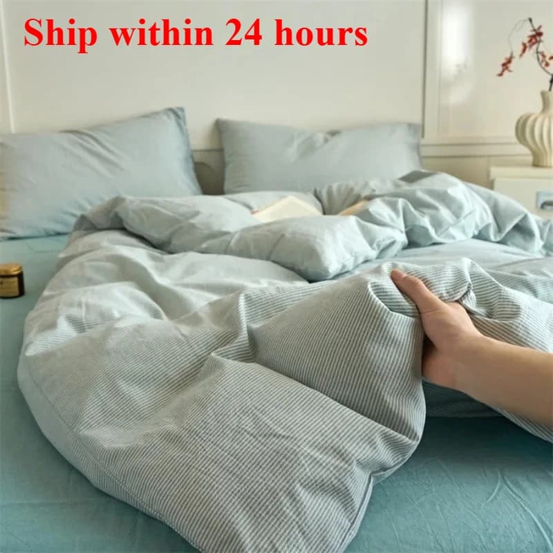 Set copripiumino in 3 pezzi a righe 100% cotone (1 copripiumino + 2 federe), set biancheria da letto morbido tinto in filo, dimensioni multiple