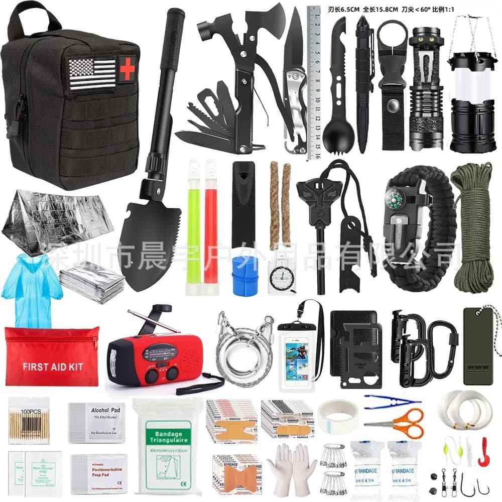 Survival Gear Kit, Tactical First Aid Pouch, Emergency Tool Set for Camping Hiking