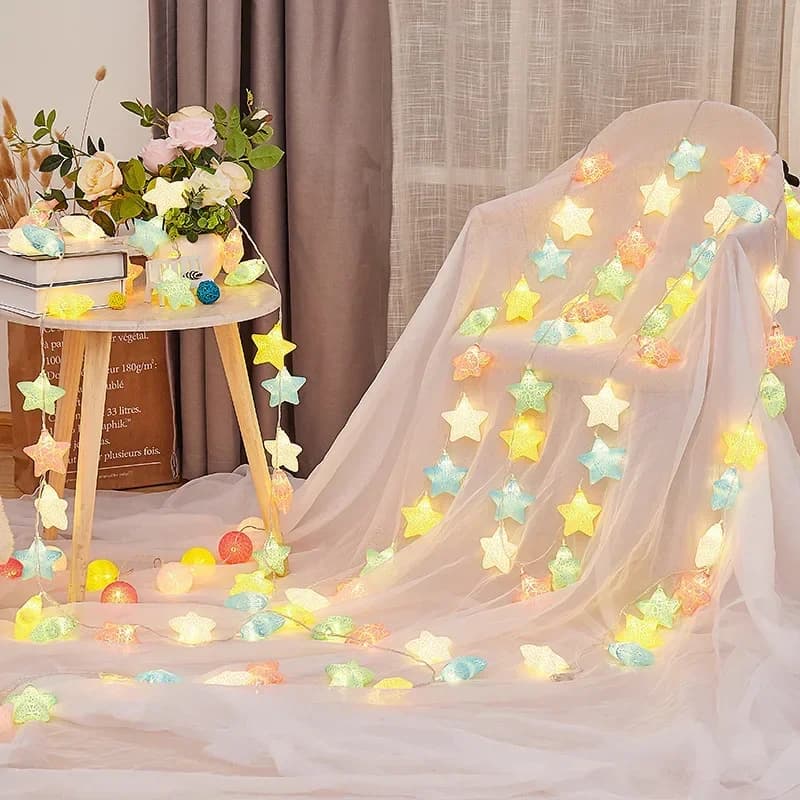 1.5m 10LED Star Fairy String Light Ghirlanda Camera da letto Giardino Lampada a sospensione per compleanno Baby Shower Decorazione della festa nuziale