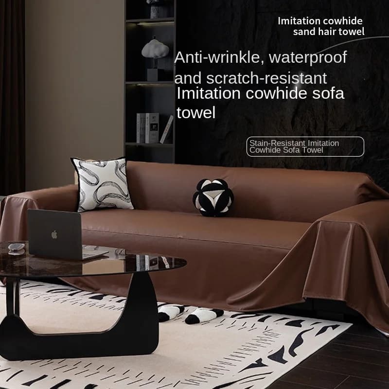 Modern Faux Cowhide PU Sofa Cover, Waterproof Oil‑Proof Full‑Wrap Couch Slipcover, Stylish Durable Sofa Protector for Home Decor