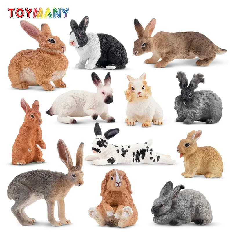 12 pezzi simulazione coniglio fattoria modello animale giocattolo mini conigli figure bambole figurine d'azione giocattoli per bambini set regalo