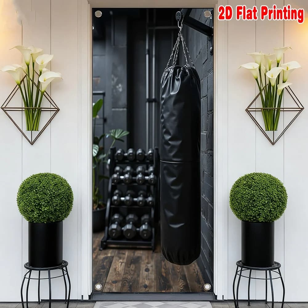 2D Flat 1pc Door Banner Black Gym Punching Bag Polyester Ideal for Bedroom Door Decor Perfect for Living Room