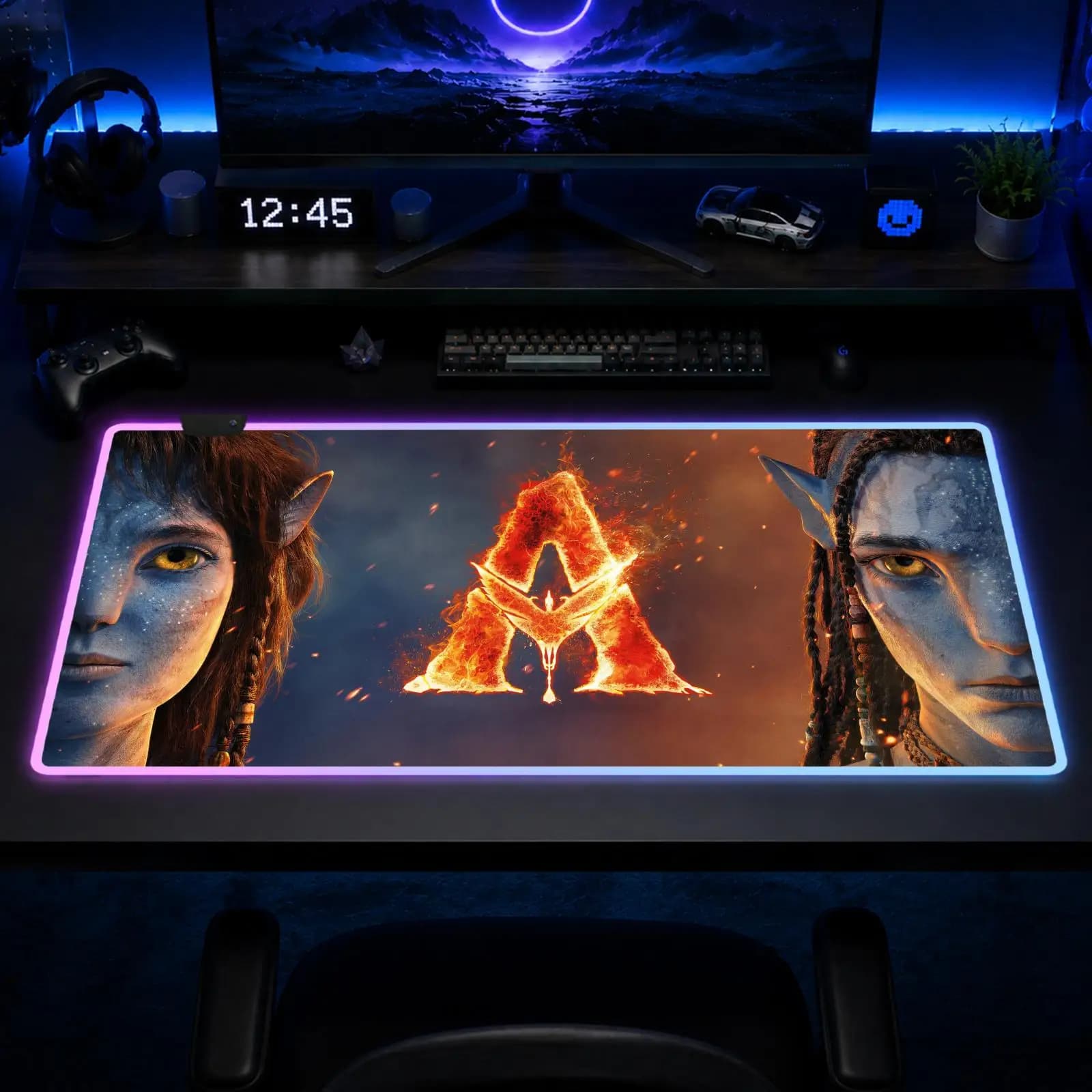 Tappetino per Mouse Avatar Fire Ash, Tappetino da Gaming Anime XXL RGB, Tappetini da Scrivania LED, Tappetini Retroilluminati in Gomma per Desktop