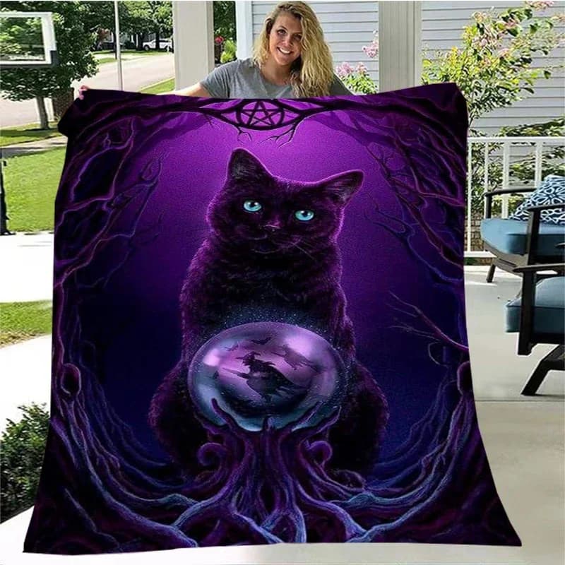 Misterioso gatto, satana gatto soffice coperta calda morbida peluche copridivano coperta coperta quadrata coperta da viaggio (modello personalizzabile)