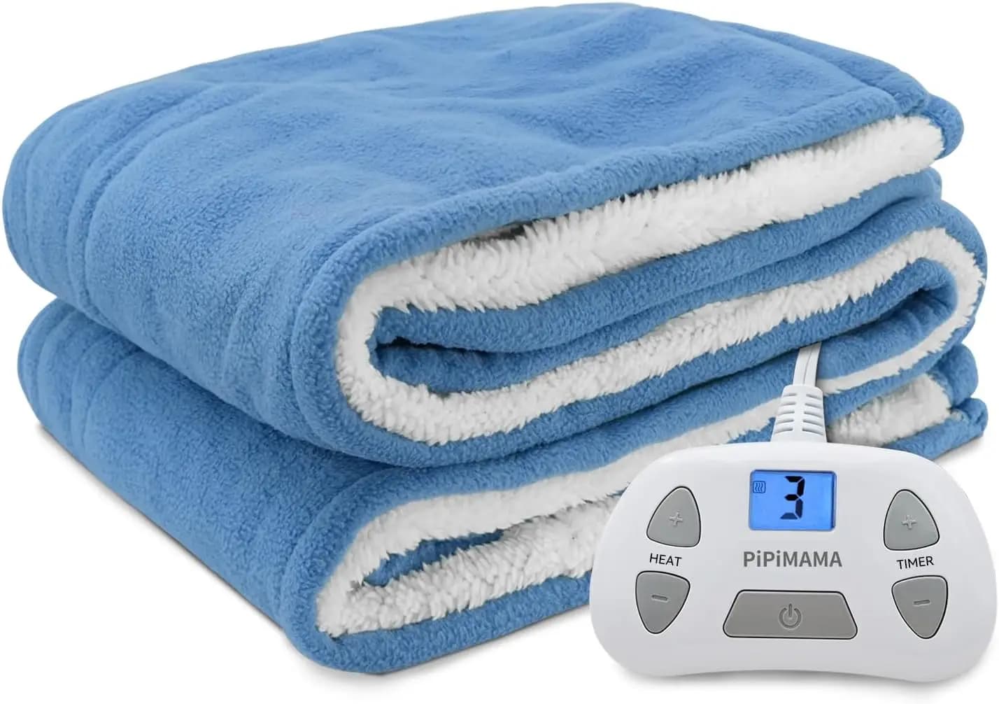 Coperta Elettrica Riscaldata per Letto Singolo con 10 Livelli di Calore, Spegnimento Automatico e Lavabile, Blu