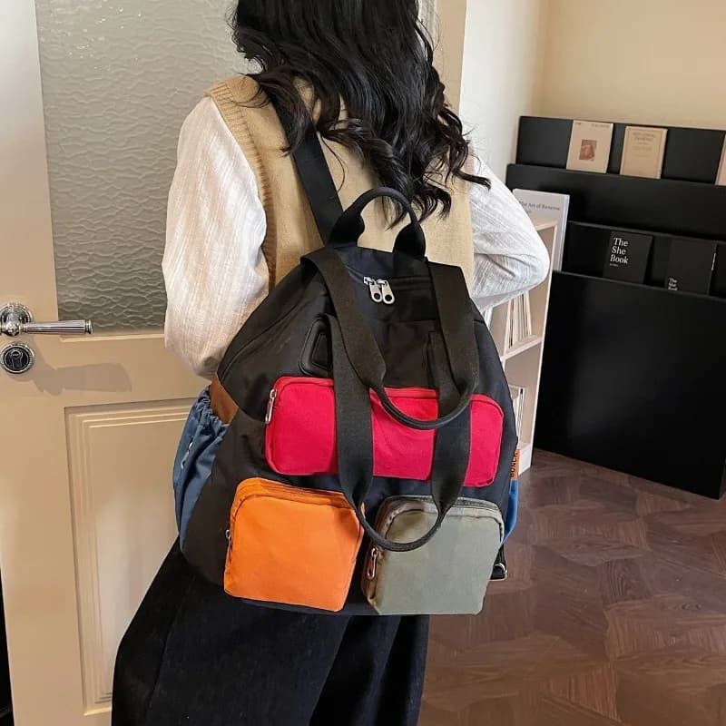 Multi-pocket Checkered Youth Backpack for Women Hot Sale Nylon Casual Travel Backpack Large Capacity Convertible Shoulder Bag