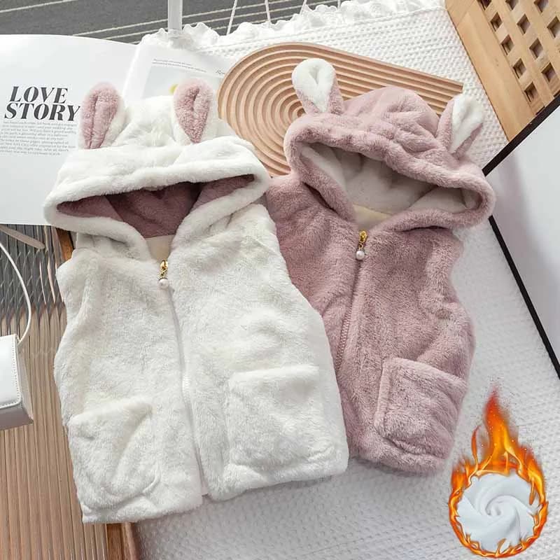 Gilet imbottito per ragazze Gilet caldo invernale Nuovo cappotto di peluche con cappuccio Bambini Autunno Dolce Capispalla casual Vestiti carini per bambini 12M-6Y
