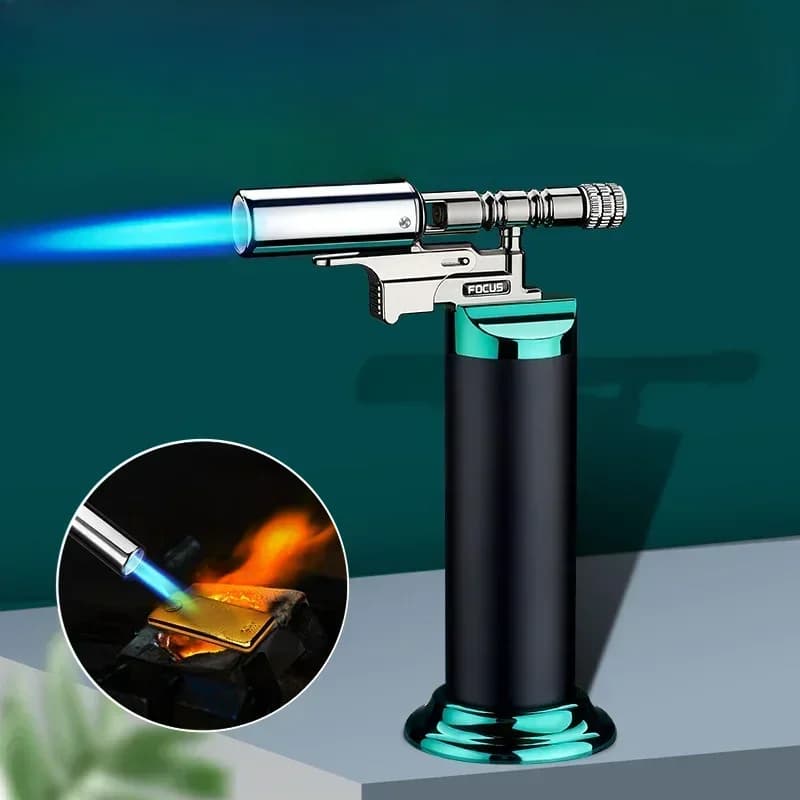 Pistola a spruzzo grande Accendino a gas a getto di fiamma blu ad alta temperatura Sigaro esterno BBQ Cottura Pistola per saldatura in metallo riutilizzabile butano