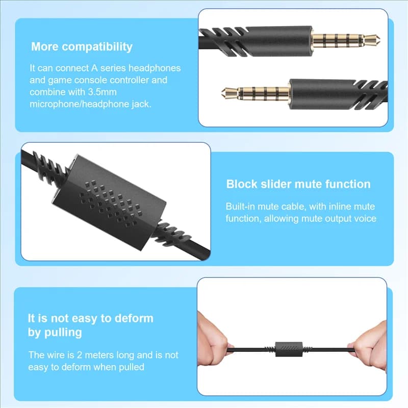 Replacement headphone cable B18B, 2,0 m in line mute cable for Astro A10/A40 Headphones Ps4