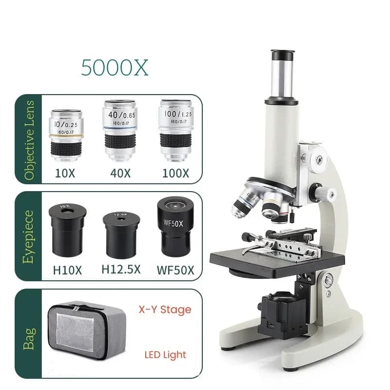Microscopio biologico monoculare 5000X 10000X Lampada a LED XY Microscopio per osservazione dello sperma degli acari da palcoscenico Regalo della scuola media