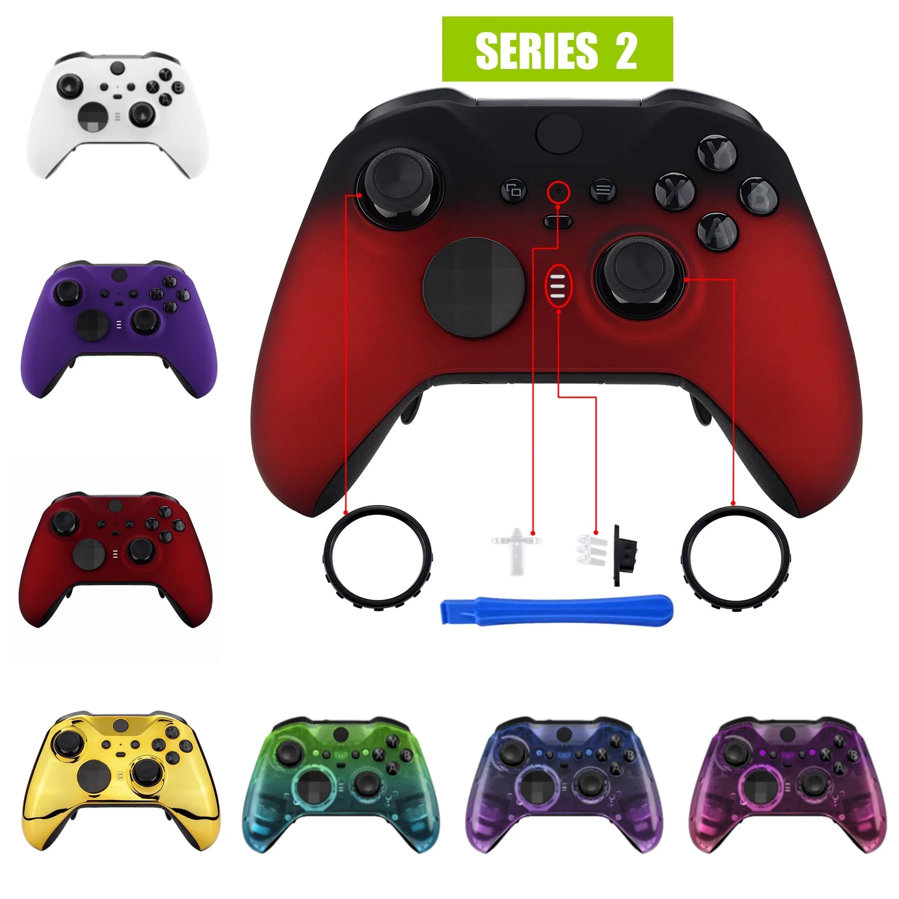 eXtremeRate Kit di sostituzione della custodia a conchiglia dell'alloggiamento anteriore della piastra frontale per controller Xbox One Elite Series 2 modello 1797 - Rosso scarlatto