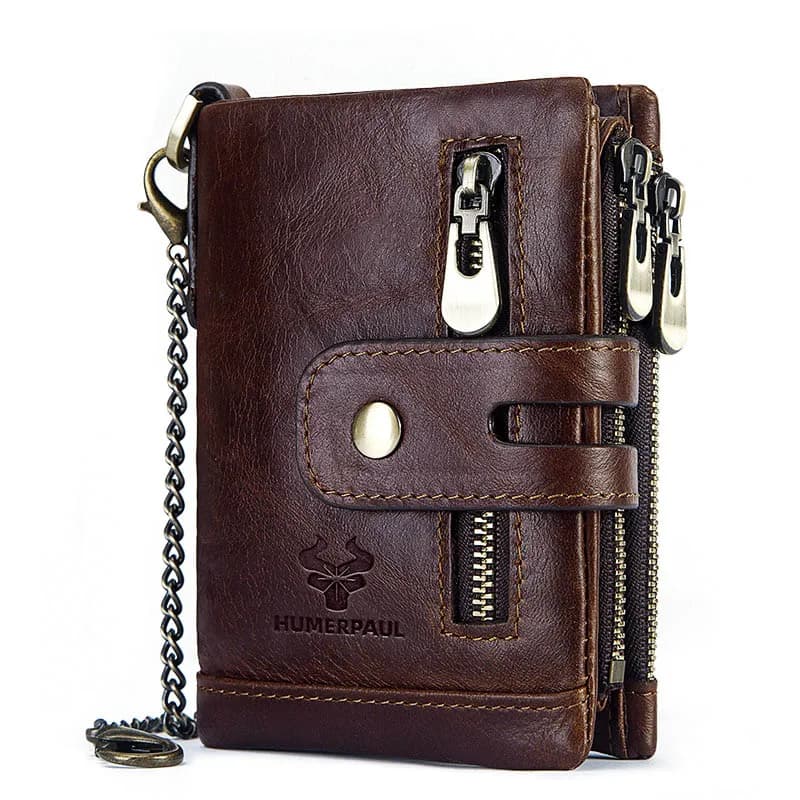 Portafoglio KAVIS RFID in vera pelle di vacchetta con tasca portamonete per uomo porta carte di denaro borsa corta casual con cerniera bifold
